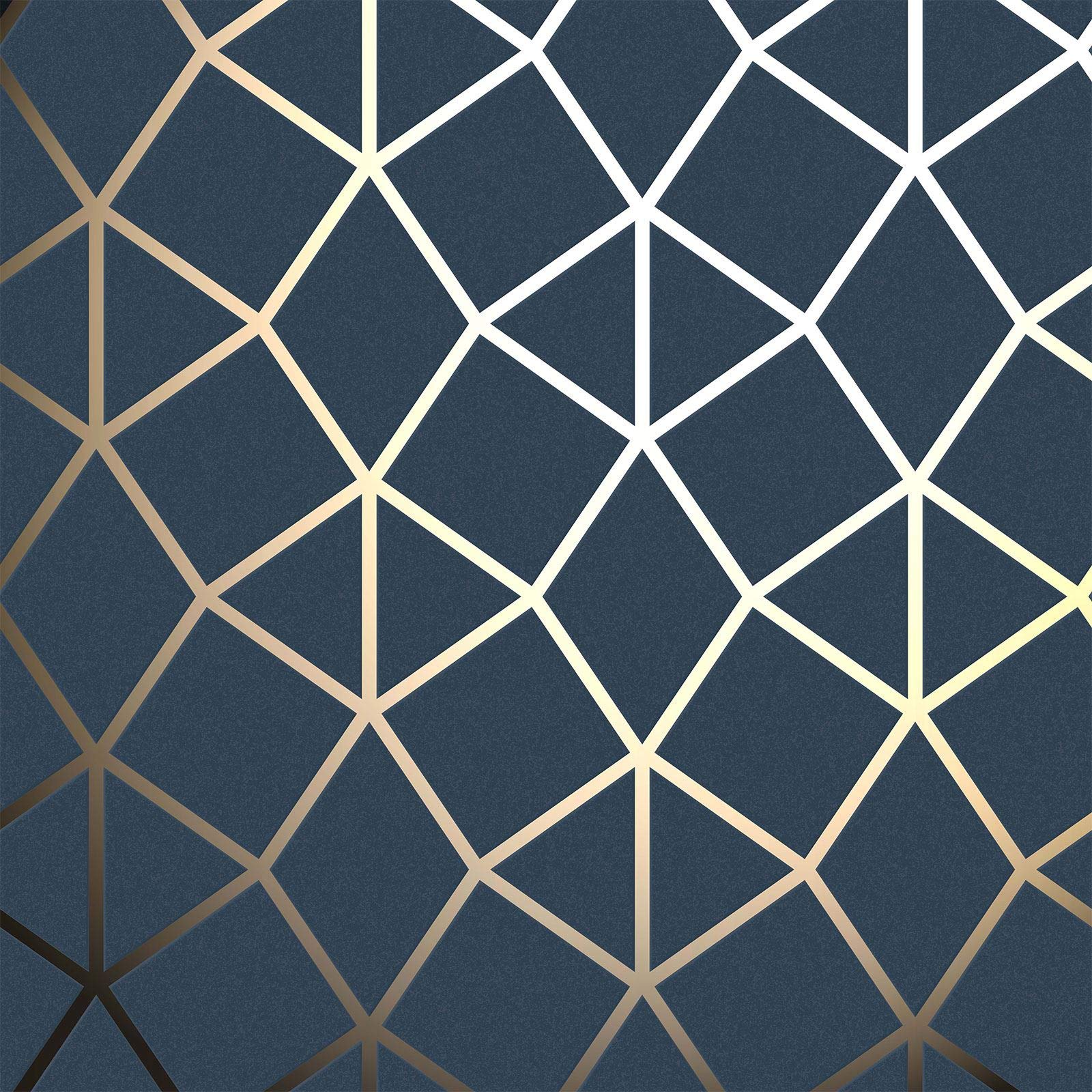 Fine Décor FD42560 Platinum Geo Trellis Navy/Gold Wallpaper