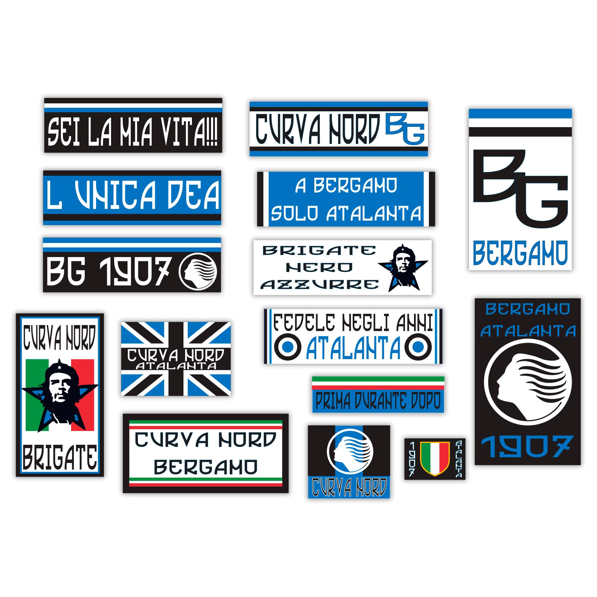 GamesMonkey® - Kit of 15 Ultras Stickers – Atalanta Bergamo – Football Champion Shield – Glossy HD Vinyl – Made in Italy Waterproof Exterior Interior Car Motorcycle Motocross Bike Helmet Bumper