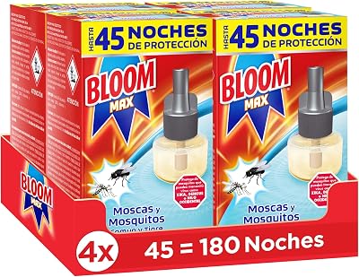 Max pack de 4 recambios Líquido, insecticida eléctrico antimosquitos contra moscas y mosquitos común y tigre