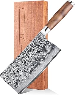 adelmayer® Premium Damastmesser - Hackmesser 18,3 cm - Extreme Härte und scharfe Klinge - japanischer Damaststahl - handgeschliffen - hochwertiger Walnussgriff - edle Geschenkbox