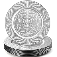 DEAYOU 12 Pack Silver Charger Plate, 13-inch Beaded Chargers For Dinner Plates, Plastic Reusable Round Charger Platters For Wedding, Party, Event, Table Setting, Decoration, Holiday