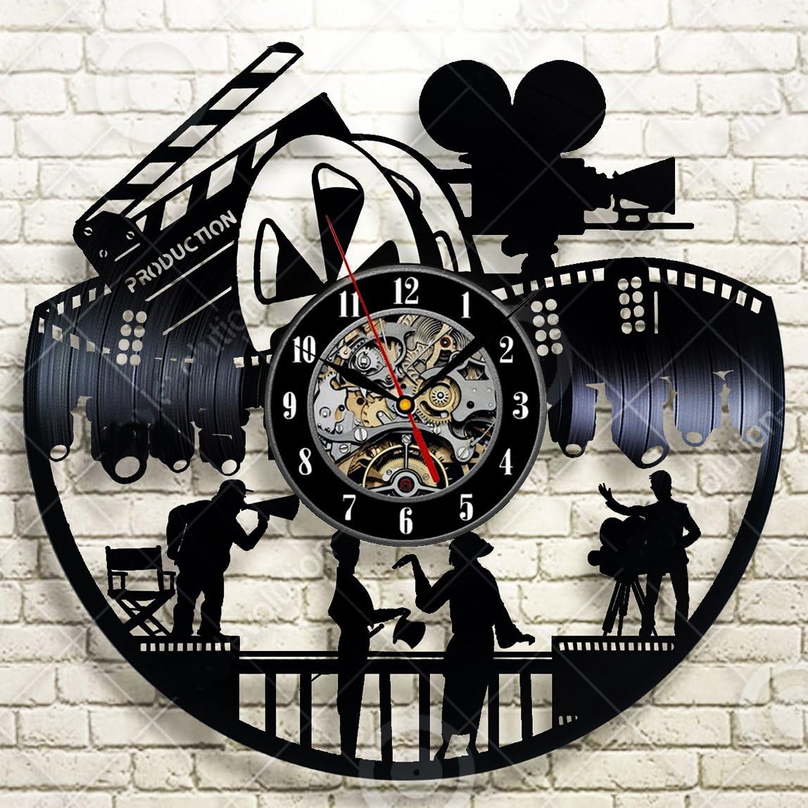 Movie Night Home Theater Wall Decor Reels Theater Cinema Vinyl Clock Decorative Vinyl Record Wall Clock This Clock Is A Unique Gift To Your Friends And Family For Any Occasion