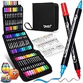 TANMIT 48 Colors Acrylic Paint Pens, Dual Tip Acrylic Paint Markers with Brush Tip and Fine Tip, Acrylic Pens for Rock Painting, Wood, Canvas, Stone, Glass, Ceramic,DIY Crafts Making Art Supplies
