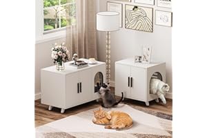 Ludatido Cat Litter Box Enclosure for 2 Cats Large Litter Box Furniture with Dual Storage, Cat Scratching Mat & Toy Ball for Indoor, 2 Storage Cabinet, White