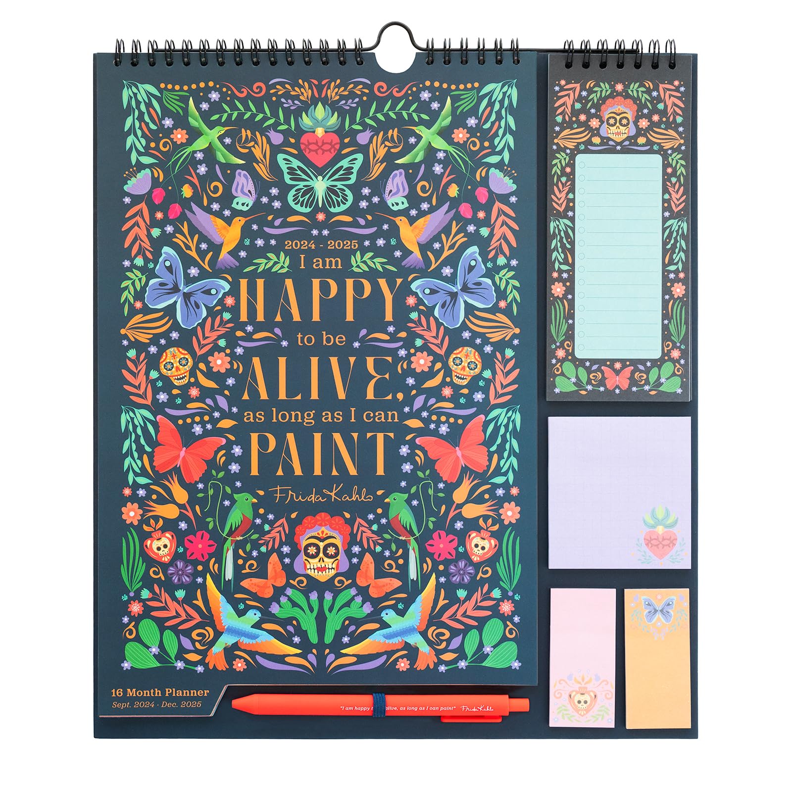 Grupo Erik Frida Kahlo Wall Planner 2025 | Monthly Planner 16 Months Sep 2024 - Dec 2025 | 11.8 x 13.4 inches - 30 x 34 cm | With Stickers/Pen/Shopping List | Frida Kahlo Calendar 2025