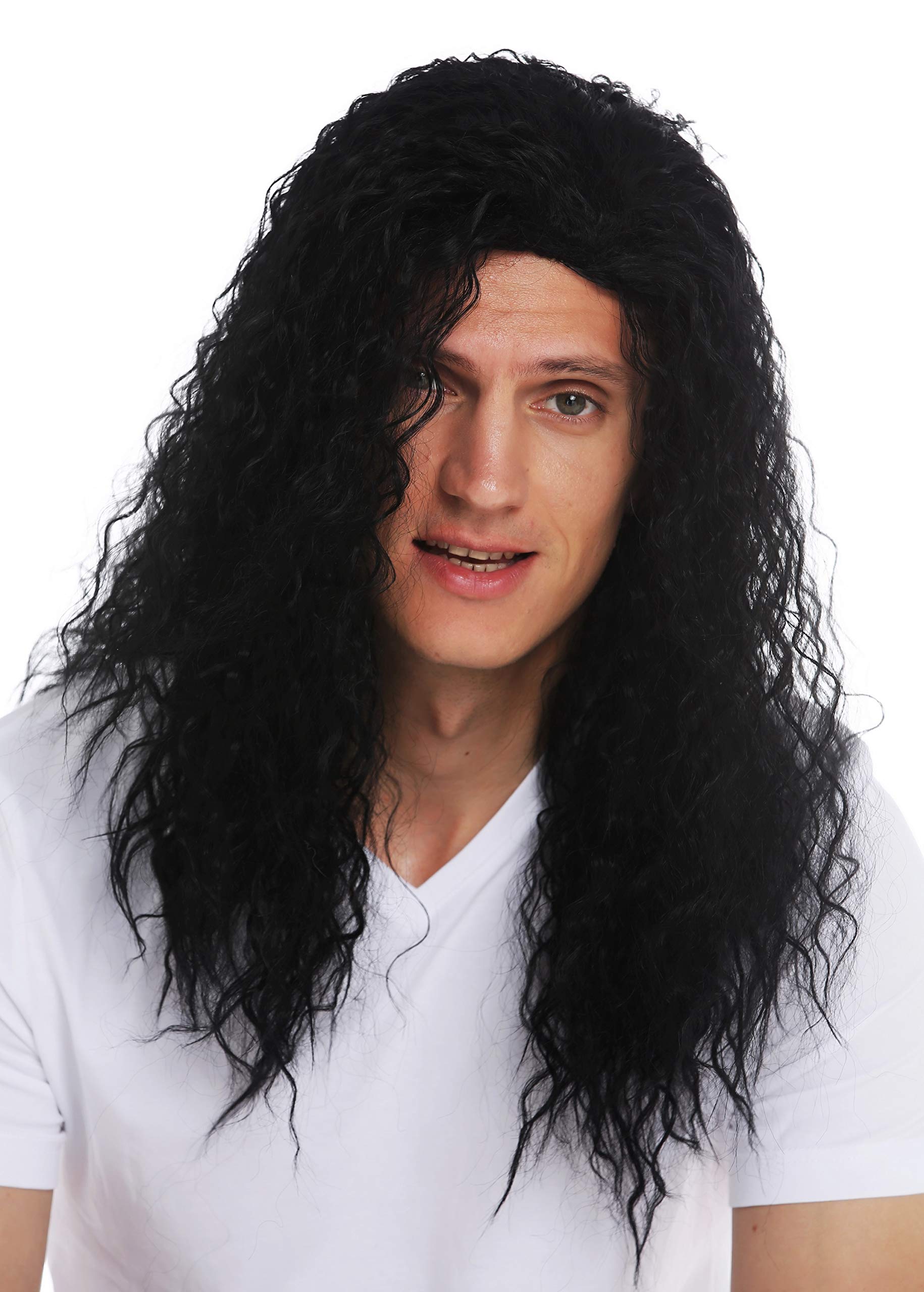 WIG ME UP - VK-33-1 wig man men long curly black parting hard rock Heavy Metal latin lover