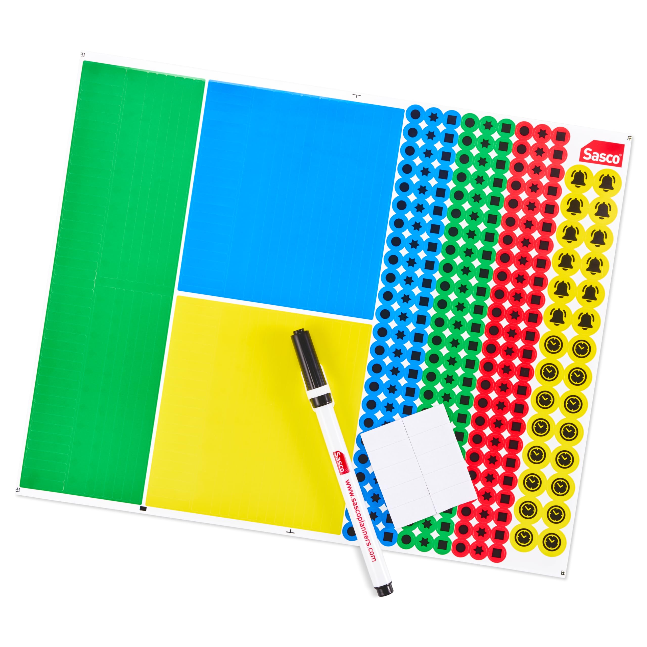 Sasco Year Planner Stickers & Pen Kit - Colour-Coded Stickers, Wet Wipe Marker & Holder - Accessory Set for Wall Planners & Calendars (70080)