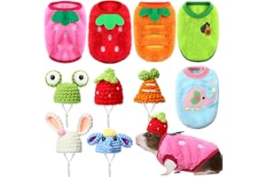 Clysee 10 Pcs Guinea Pig Clothes, 5 Guinea Pig Costume Outfit, 5 Mini Hat with Adjustable Strap Small Animal Warm Vest Sweater Cozy Hand Knitted Hat for Hamster Bunny (Fresh Style)