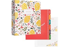 Jot & Mark 8.5" x 9.5" 3 Ring Recipe Binder with 50 Matching 4x6 inch Recipe Cards, 25 Top & Bottom Binder Sleeve Sheet Prote