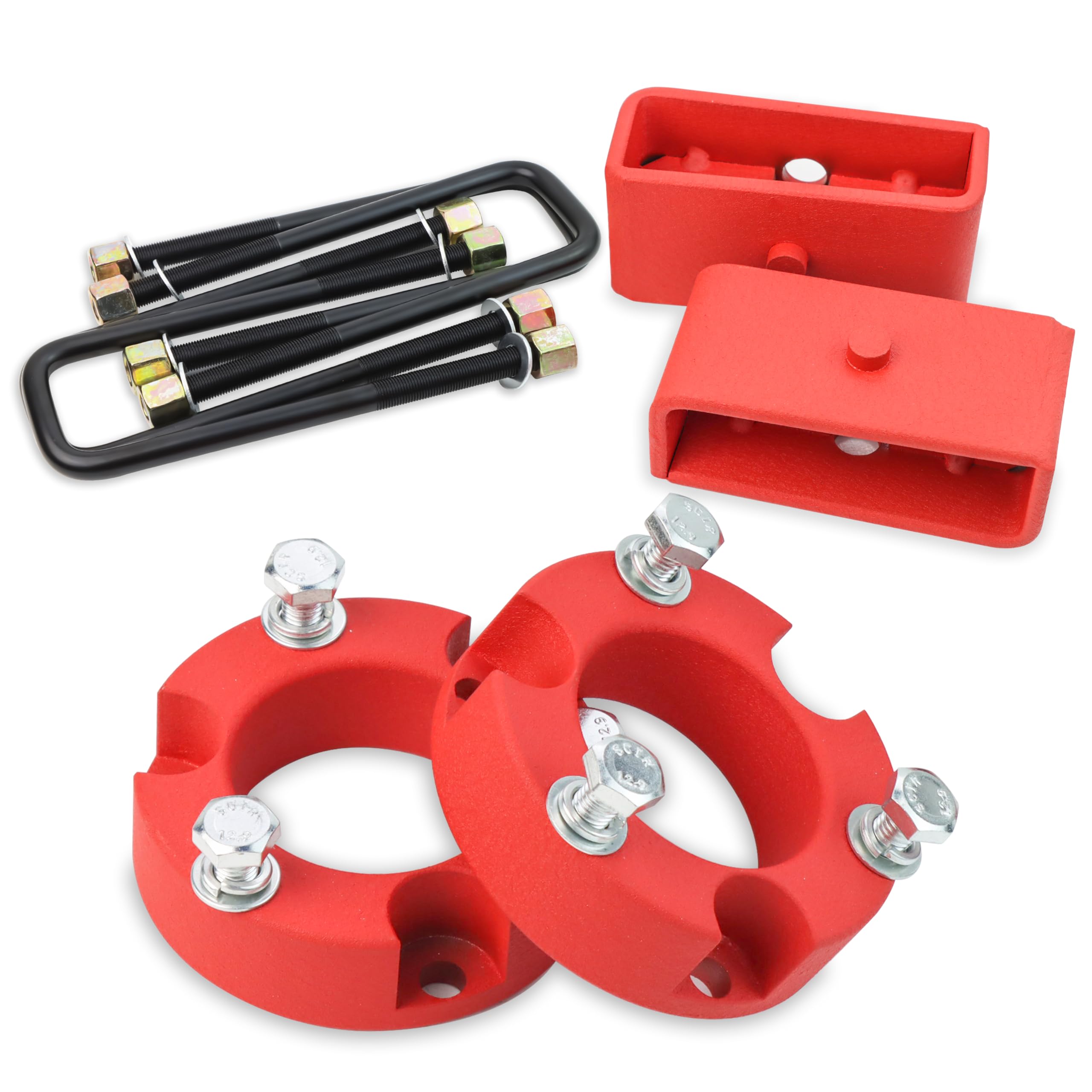Photo 1 of Leveling Lift Kit for 1995-2004 Toyota Tacoma, 3'' Front Struct Spacers + 2'' Rear Leveling Lift Blocks Kit with Extended Square U-Bolts, Wrinkle Red