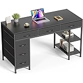 Huuger Computer Desk with 6 Drawers, Office Desk with Shelves, Reversible Gaming Desk, Corner Desk with Storage, Work for Home Office, Study, Living Room, 47inch, Black
