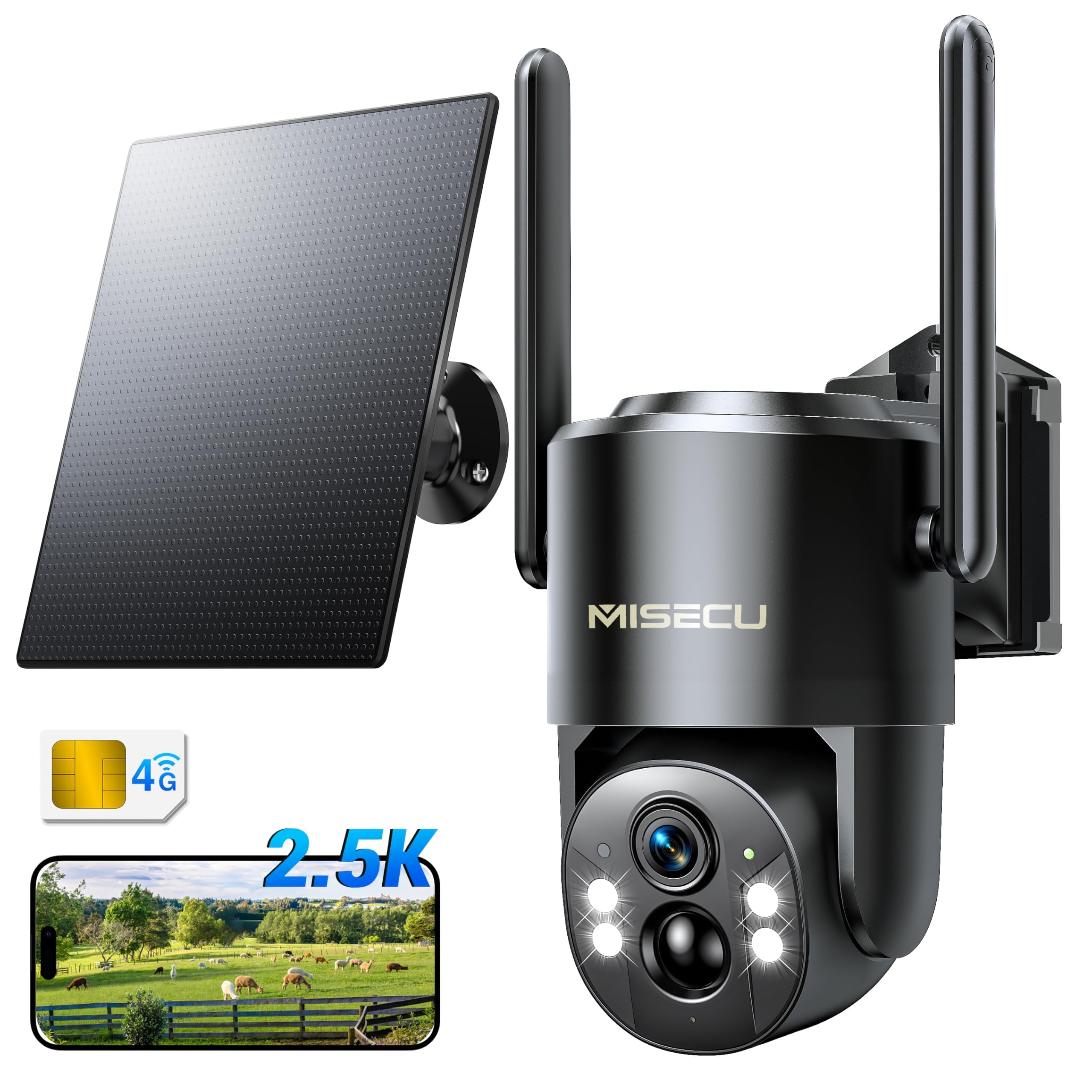 Photo 1 of 4G LTE Cellular Security Camera, 2.5K Solar Outdoor Cam Wireless Without WiFi Needed, 360° PTZ Live View Off Grid Camera, AI Motion Detection, Color Night Vision, Local/Cloud Storage