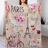 Paris Eiffel Tower Throw Blanket Pink Flowers Towers Bicycle Pattern Soft Lightweight Warm Plush Blankets for Sofa Bedroom 30"x40"