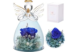ANLUNOB Preserved Rose Gifts for Women Birthday Gifts for Mon Valentines Day Gifts for Wife Angel Figurines Blue Rose in Angel Glass Cover Valentines Anniversary Wedding Gifts