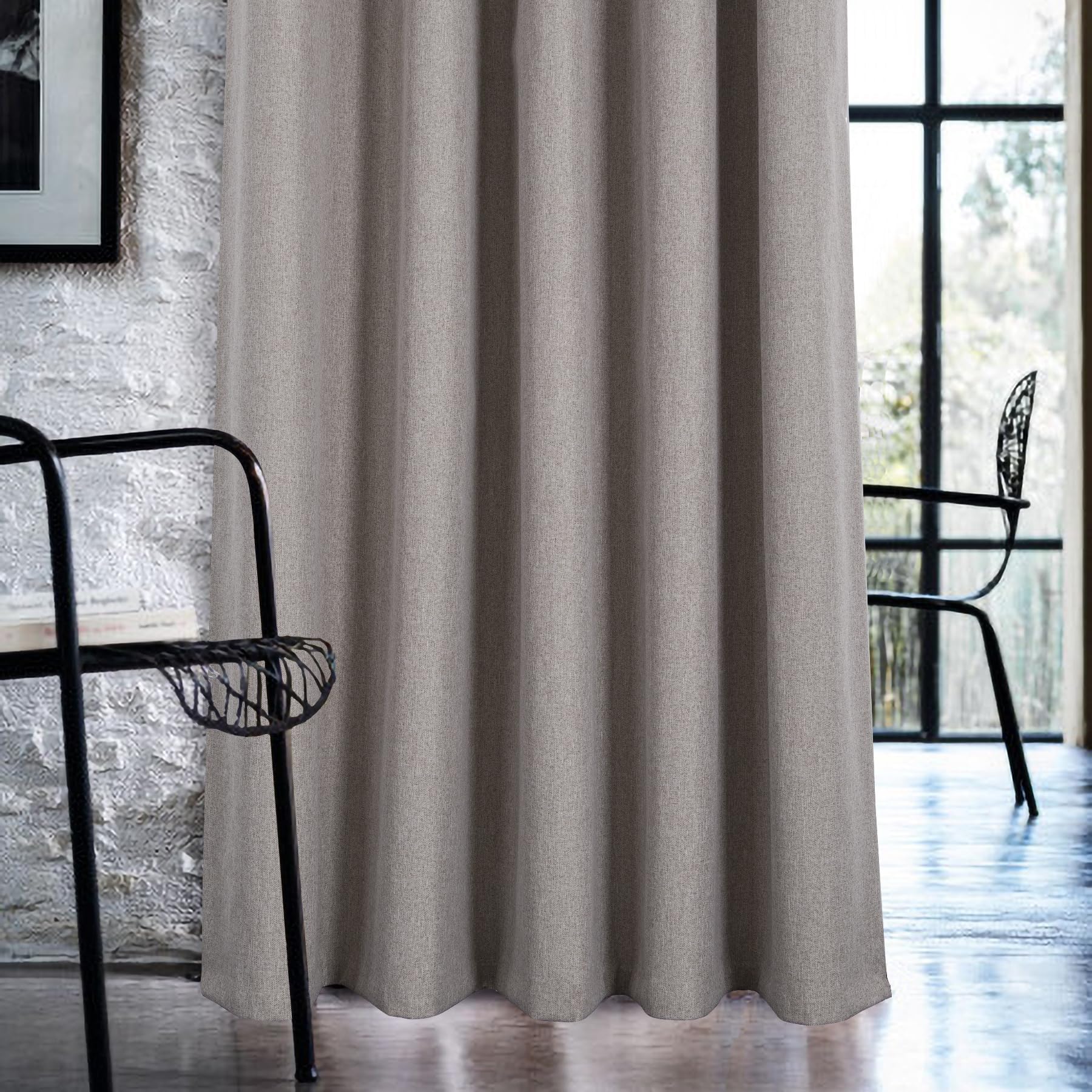 always4u 100% Blackout Curtains for Bedroom Thermal Linen Look Window Drapes For Home Decoration Eyelet Stone Curtain Without Linings for Living room Pair of W46*L54