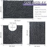 RUN HELIX Ultra Soft Chenille Bath Mat Set 3P Non Slip Dark Grey 40x60 50x50 view 2