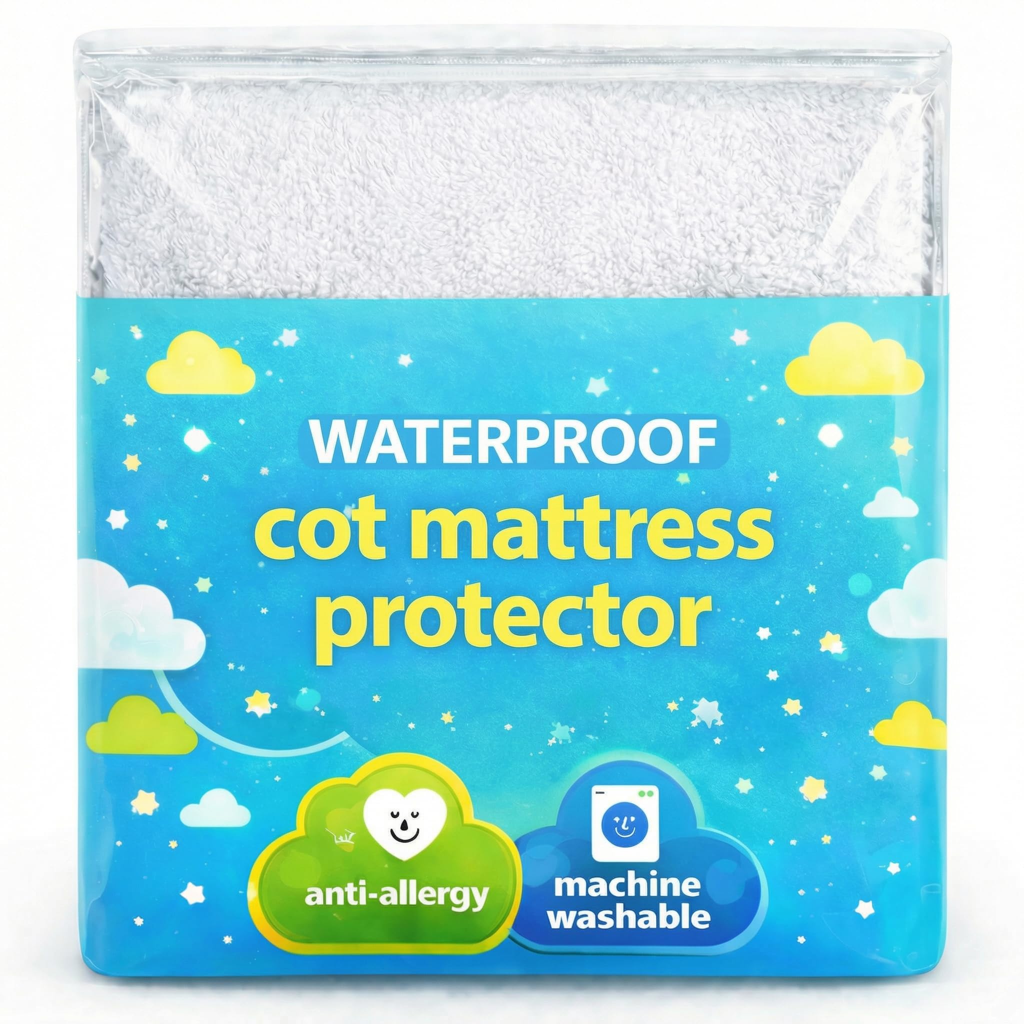 Sheet Story Premium Cot Mattress Protector Waterproof - 120 x 60cm Size - Hypoallergenic, Supersoft, Terry Bamboo Fabric - Waterproof Mattress Protector Cot Size - White
