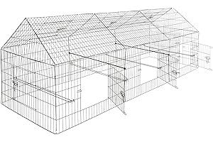 SMOOL Metal Chicken Coop Playpen, 126"*42"*43" Backyard Foldable Small Animal Enclosure Cage, Duck Fence Rabbits Pen, with 2 Weather-Proof Covers, Zip Ties, and Stakes, Black