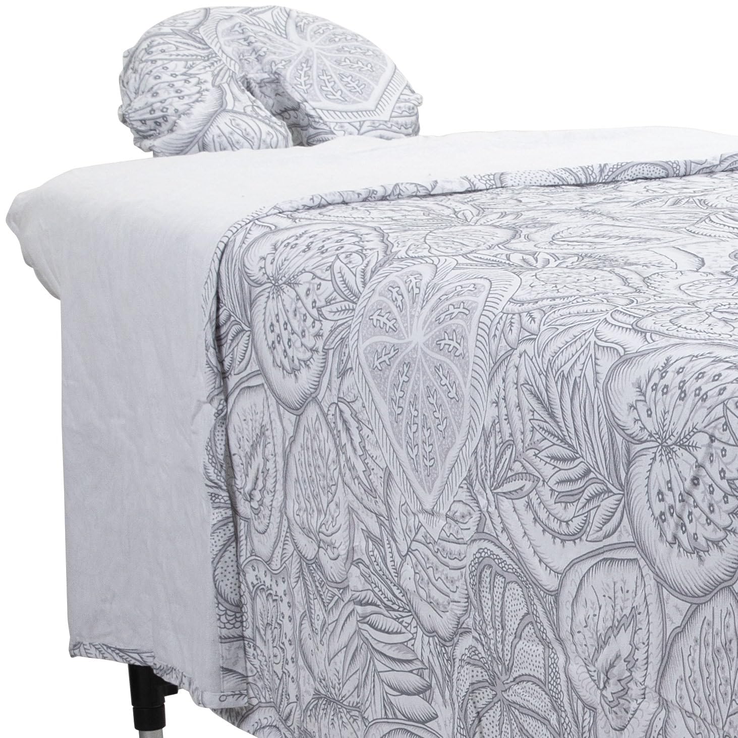 Photo 1 of (PARTIAL SET) (BAGGED) ForPro Premium Designer Flannel 3-Piece Massage Sheet Set, Island Tranquility, for Massage Tables, Includes Massage Flat Sheet, Fitted Sheet and Fitted Face Rest Cover, White