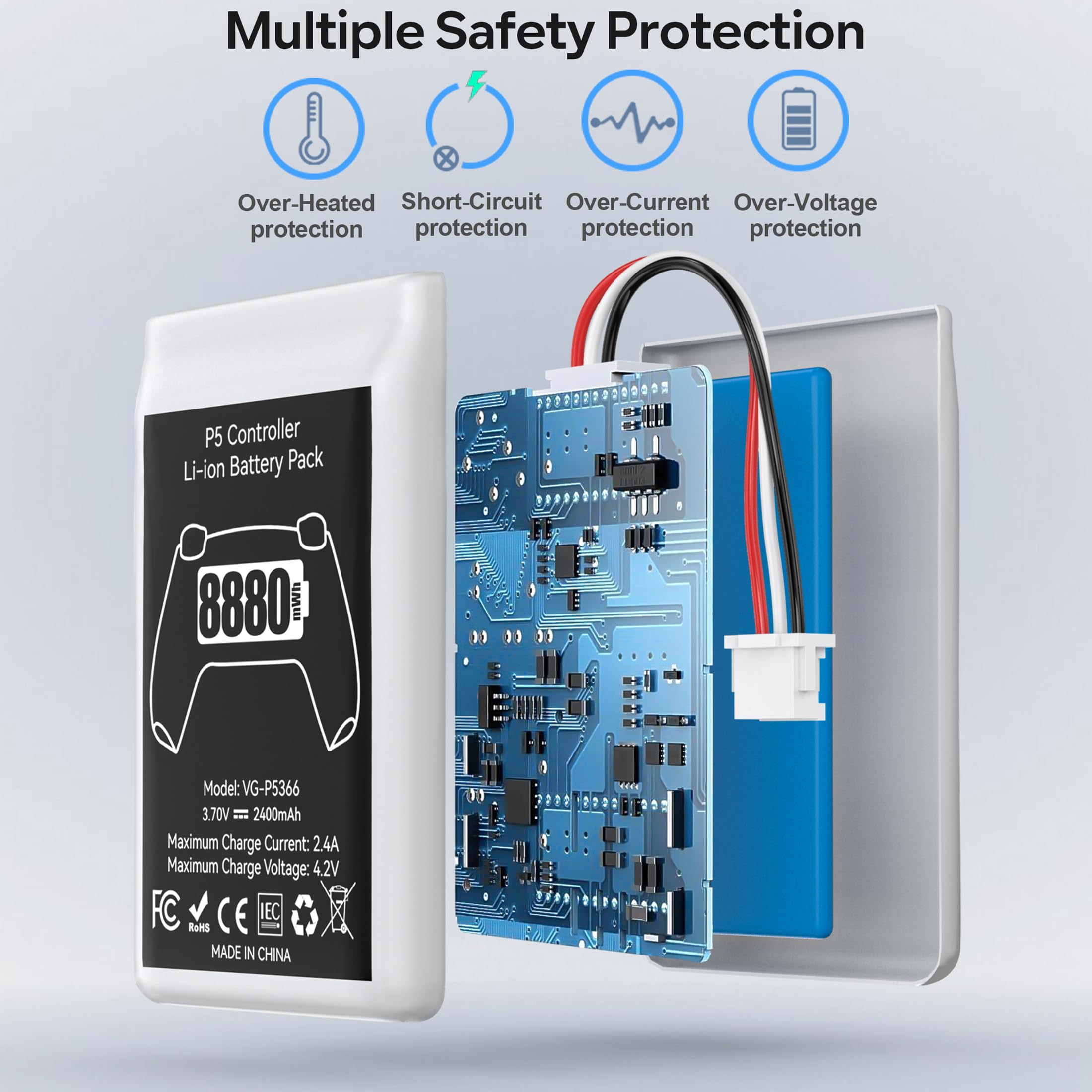 Kosker PS5 Controller Battery Pack, 2 Stück 8880mWh Li-Ionen Akku mit hoher Kapazität für Sony PS5 Controller CFI-ZCT1W, 53% mehr Ausdauer (Kapazität), Sicherer PS5 Controller Akku Ersatz 6