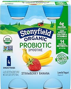 Stonyfield Farm Strawberry Banana Probiotic Smoothie, 6 Fl Oz, 4 Pack