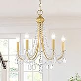 Giiland 5-Light Farmhouse Chandelier with Crystals,Gold Candle Type Chandelier Lighting Fixture Adjustable Pendant Light for 