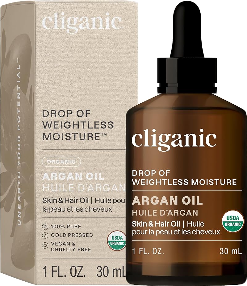 Cliganic Organic Argan Oil 1oz Pure Cold Pressed Hair Face Skin