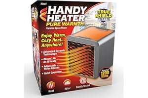 Ontel Handy Heater Pure Warmth Ceramic Space Heater, 1200 Watts, 3-Speed Adjustable, Quiet Operation (Pack of 1), Black