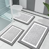 OLANLY Bathroom Rugs Sets 3 Piece, Soft Absorbent Microfiber Bath Mats and U-Shaped Contour Toilet Rug, Home Decor Accessories, Non-Slip, Bath Mat Set for Bathroom (30"x20"+24"x16"+24"x20", Grey)