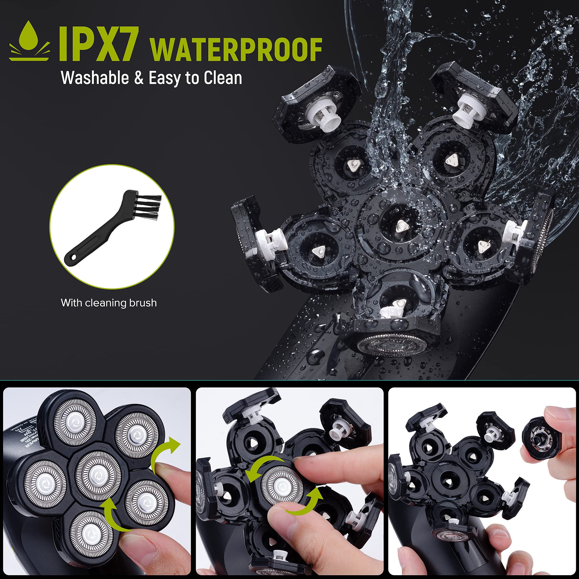 Telfun 6D Head Shavers for Bald Men With Travel Case, Anti-Pinch Electric Razor, 5-in-1 Grooming Kit With Nose & Ear Trimmer, Beard Trimmer, Waterproof Wet/Dry, LED Display