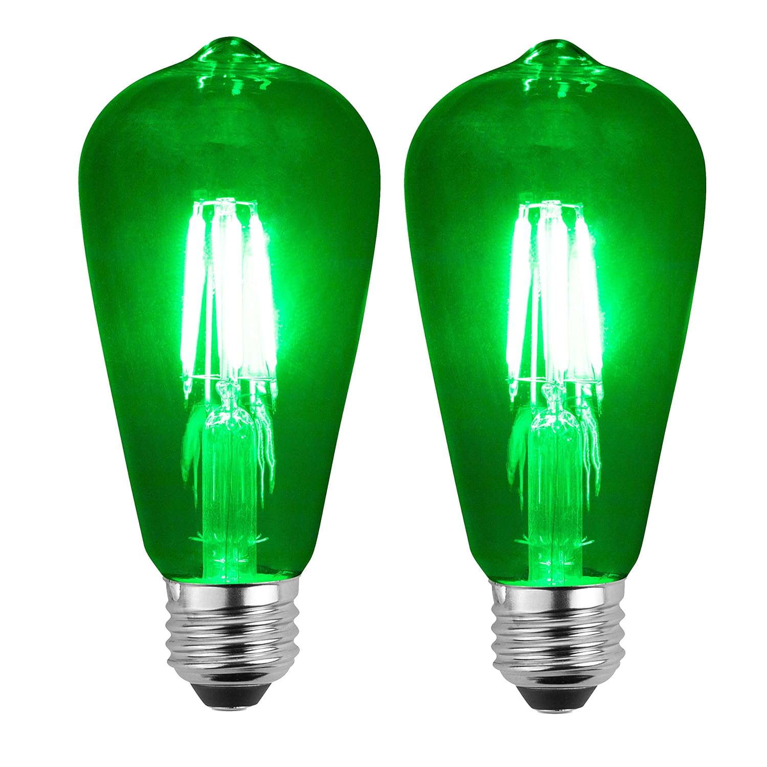 SleekLighting LED 4Watt Filament ST64 Green Colored Light Bulbs Dimmable – UL Listed, E26 Base Lightbulb – Energy Saving - Lasts for 25000 Hours - Heavy Duty Glass - 2 Pack