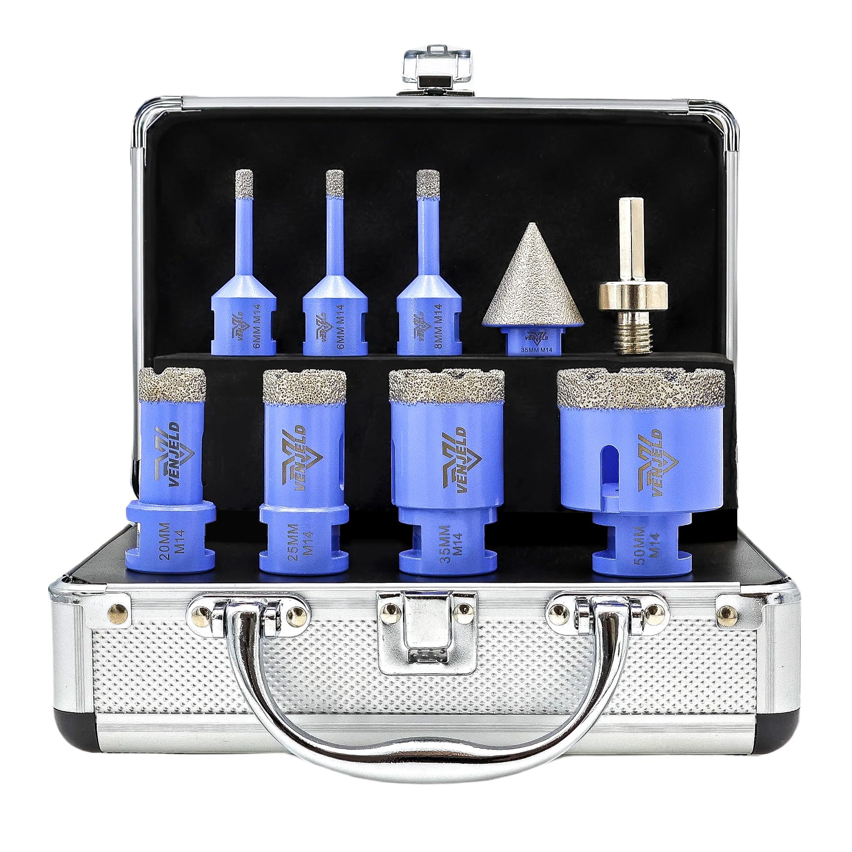 Diamond Drill Bits Set 9Pcs - 6/6/8/20/25/35/50mm Tile Hole Saw Kit, 35mm Beveling Chamfer Bit, Hex Shank Adapter for Porcelain Tile Ceramic Granite Marble Dekton