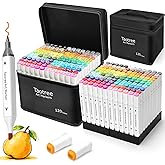 Taotree Alcohol Markers Set 120 Colors with Case & Holders, Dual Tips Art Coloring Markers Pens, Chisel & Fine Sketch Pens Art Supplies for Artist Adult Coloring Books Drawing, Painting, Sketching