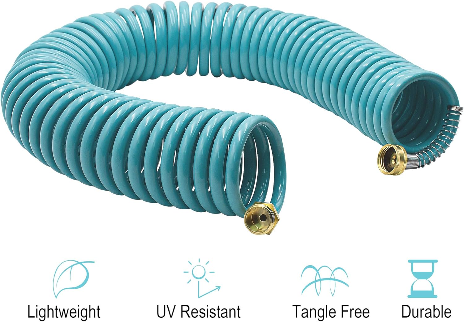 AUTOMAN-Garden-Water-Hose-Recoil,50 Feet EVA Curly Water Hose with Brass Connectors,Watering Hose Coil,Includes 7-Pattern Function Sprayer,Retractable,Corrosion Resistant Garden Coil Hose.: Home Improvement