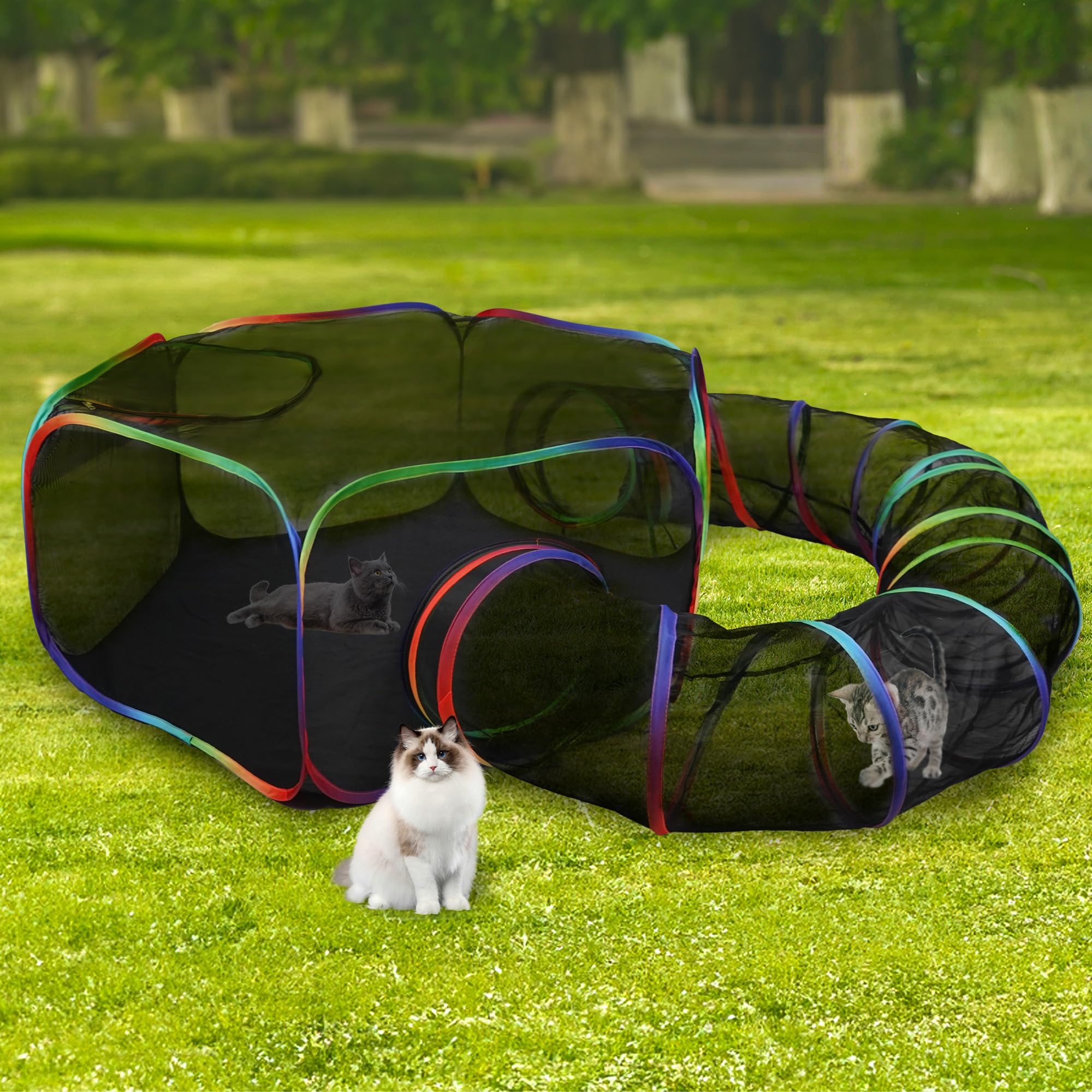 DiDiBirDi Foldable Cat Enclosure - Portable Outdoor Cat Tent,Enclosed Playpen Tunnel Playground for Cat Run,Outdoor Enclosure Portable Cage for Cats,Small Dogs,Rabbit and Other Small Animals