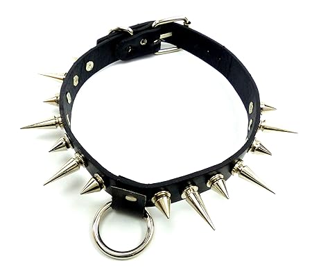 Halsband schwarz lange mittlere Killer-Nieten mit Ring