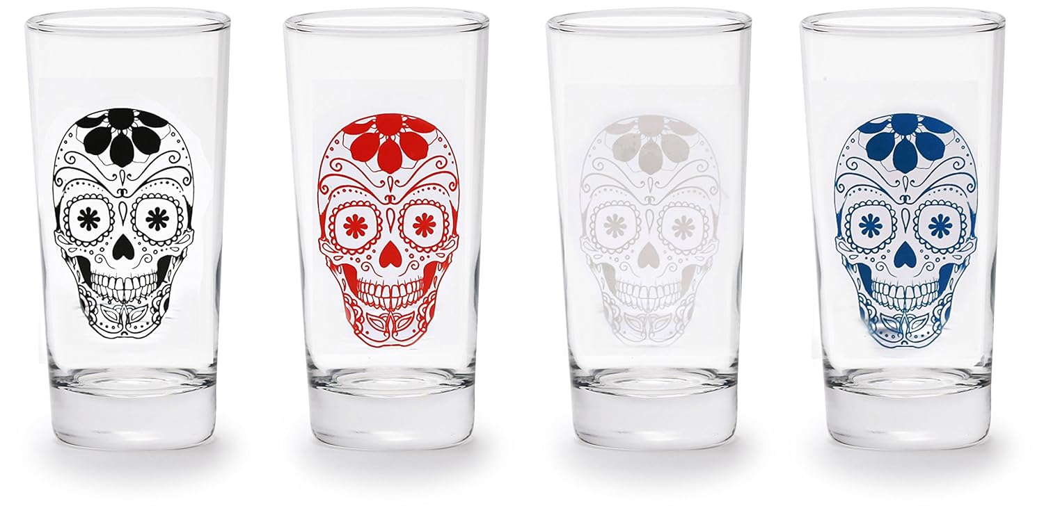 Cráneo Vasos/Assorted Monochrome de calavera, Conjunto de 4