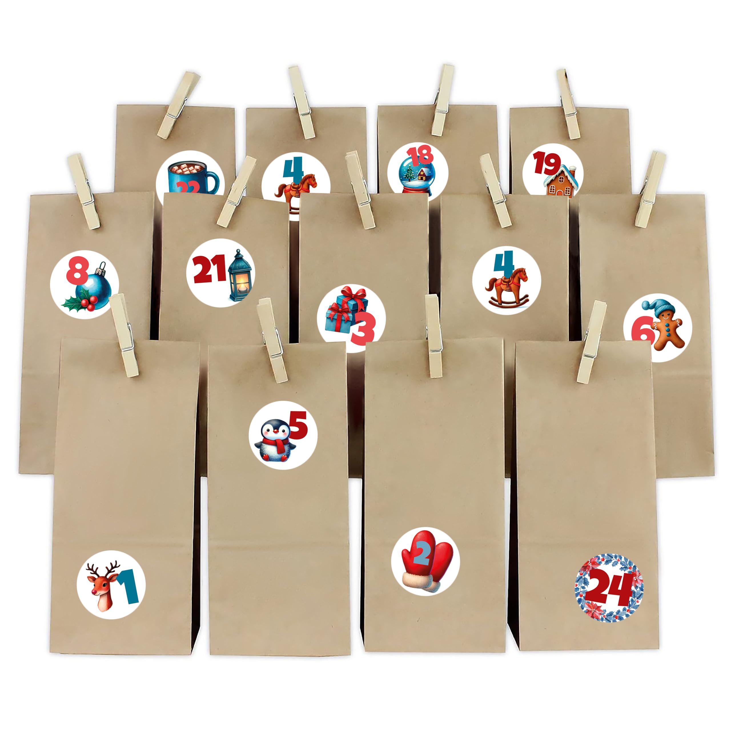 yabaduu Advent Calendar Numbers to Stick, Numbers 1-24, Self-Adhesive Stickers for Christmas, 4 cm Each Sticker, Christmas Calendar Y048 (No. 2 Watercolour Red Blue)