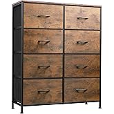 WLIVE Fabric Dresser for Bedroom, Tall Dresser with 8 Drawers, Storage Tower with Fabric Bins, Double Dressers, Chest of Drawers for Closet, Living Room, Hallway, Dorm, Rustic Brown Wood Grain Print