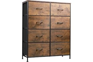 WLIVE Fabric Dresser for Bedroom, Tall Dresser with 8 Drawers, Storage Tower with Fabric Bins, Double Dressers, Chest of Drawers for Closet, Living Room, Hallway, Dorm, Rustic Brown Wood Grain Print