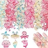 JINDUODUO 60 Pcs Flatback Resin Charms for Crafts, Cute Slime Charms Bulk DIY Craft Making Kit, Flat Back Mixed Charms for Slime (Ocean)