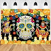 InMemory Day of The Dead Backdrop Mexican Fiesta Sugar Skull Marigold Paper Cutting Dia de Los Muertos Carnival Dress-Up Party Decoration Banner Cake Table Photo Booth Photography Background 7x5ft