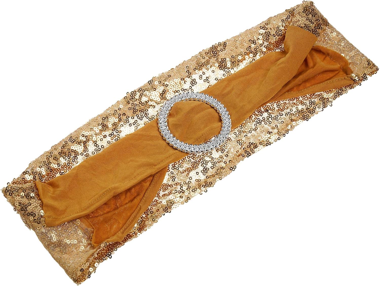 Weddecor Stretch Chair Bands Sequin Spandex Band with Slider Buckle for Wedding Party Chair Decoration Events Supplies - Image 5