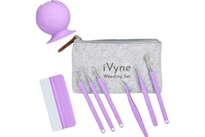 iVyne (8pcs) Premium Vinyl Weeding Tool Kit & Weeding Scrap Collector Soft Grip Tools with Berry, Weeder, Tweezers, Picker Or Hook, and Scraper Set for Silhouette Cameos & HTV - Purple