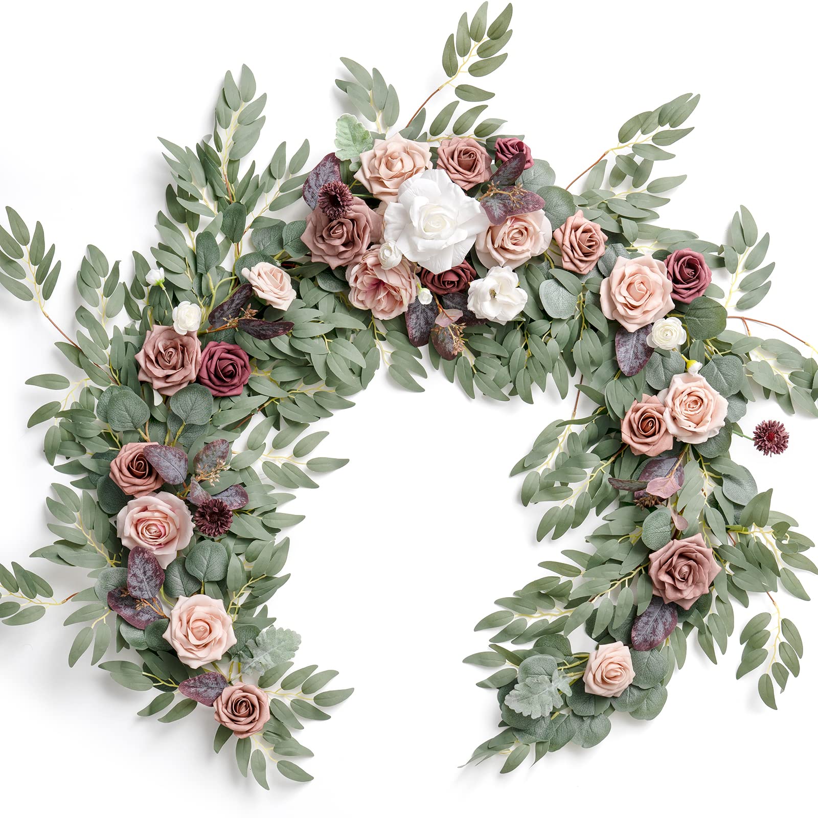 Photo 1 of Ling's Moment Pink Flower Garland - 6FT Eucalyptus & Rose - Sweetheart Table Decor for Wedding Reception, Artificial Floral Garland for Mantle, Christmas Decoration, Dusty Rose & Mauve
