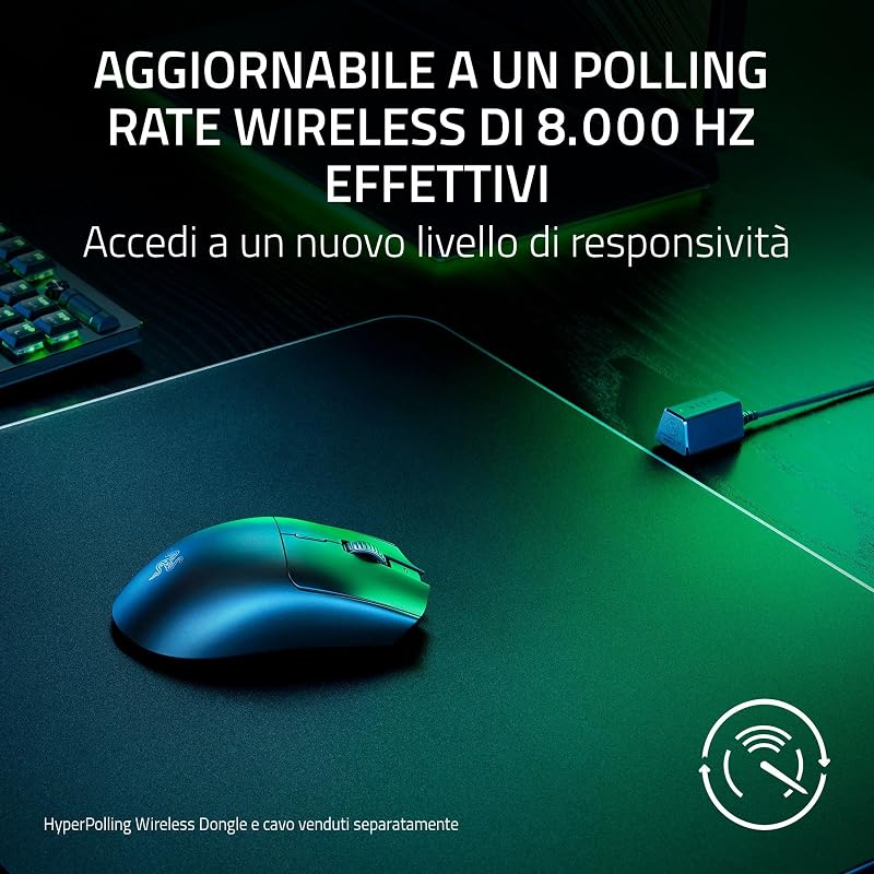 Viper V3 HyperSpeed - Mouse Esports senza fili (Sensore ottico Focus Pro 30K, Durata batteria fino a 280 ore, Interruttori meccanici per mouse Gen-2, Polling wireless a 4000 Hz) Nero