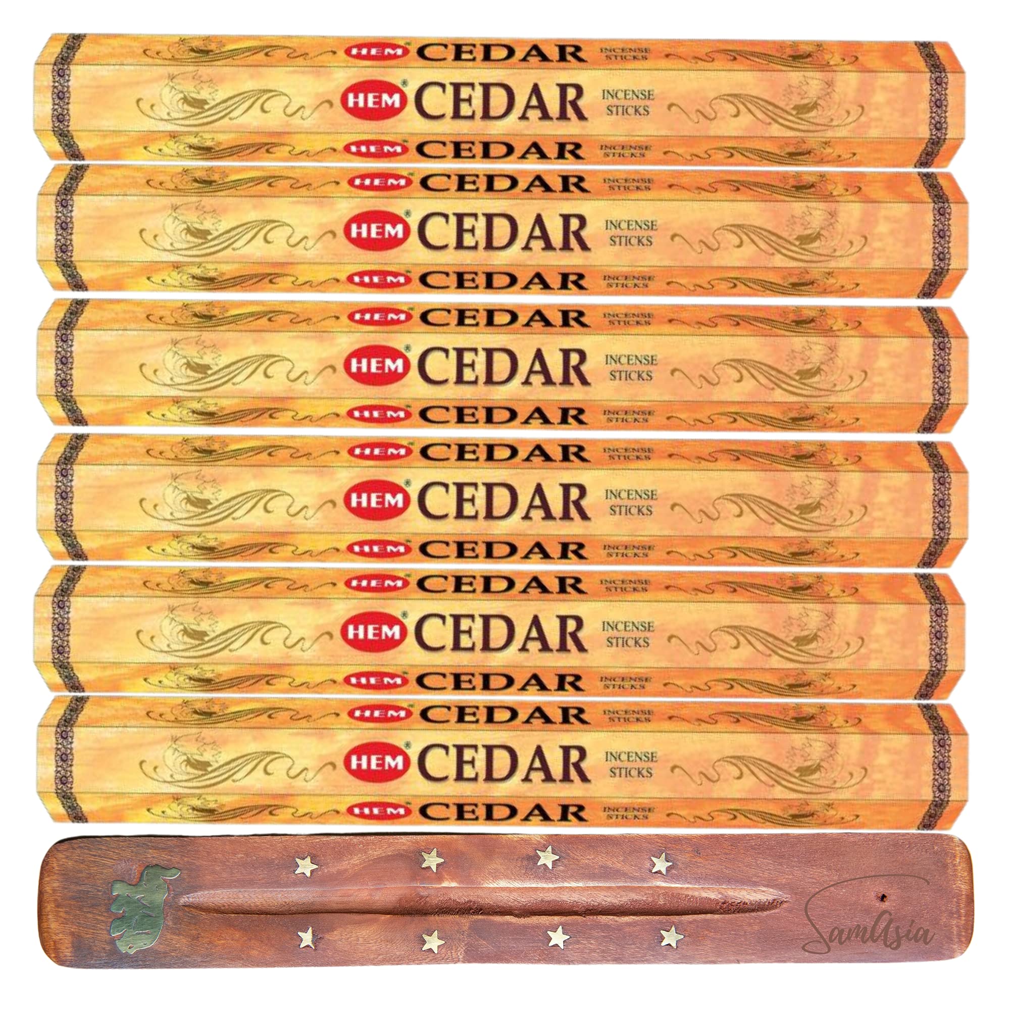 HEM Incense sticks CEDAR | Pack of 6 | with SAMASIA incense stick holder for Aromatherapy, Incense Spa, Yoga, Meditation, Healing, Spirituality and Relaxation