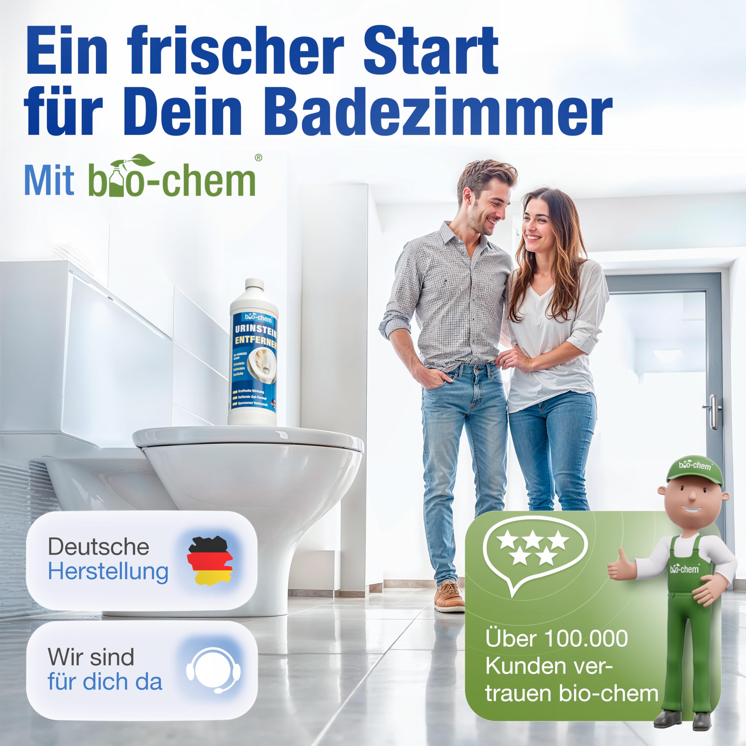 bio-chem Urinsteinentferner EXTRA STARK - 1000 ML - Extrem kraftvoller & hochkonzentrierter Profi WC-Reiniger - Entfernt mühelos hartnäckigste Ablagerungen und Gerüche - Made in Germany 7