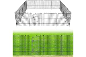 CLEASO 10 Panels No Dig Decorative Garden Fence with Gate for Yard, 24 in(H) X 20 ft(L) Animal Barrier Fencing for Outdoor Dog, Metal Portable Garden Fences for Borders, Pets, Landscape, Temporary Fence