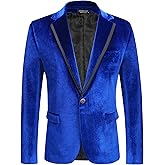 COOFANDY Men's Velvet Blazer One Button Velour Tuxedo Jacket Notched Lapel Suit Jackets for Prom Wedding Party Dinner